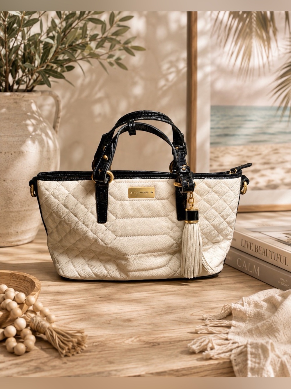 Brahmin Melbourne mini Asher bag white/ black
